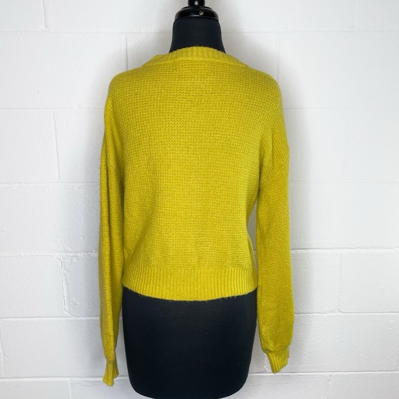 Anthropologie Saturday Sunday Chartreuse Crewneck Waffle Knit Sweater - Picture 3 of 9